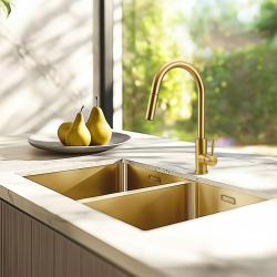 Pure.Sink Prestige Podwójny Złoty zlew 70x40 cm promień 10mm, montaż podblatowy, równoległy i nadblatowy PPG343440-60