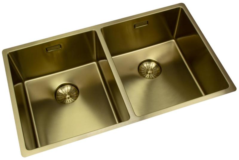 Pure.Sink Prestige Podwójny Złoty zlew 70x40 cm promień 10mm, montaż podblatowy, równoległy i nadblatowy PPG343440-60