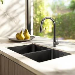 Pure.Sink Prestige Podwójny zlewozmywak Gun Metal 70x40 cm, promień 10 mm, do montażu podblatowego, równego i nadblatowego PPG343440-61