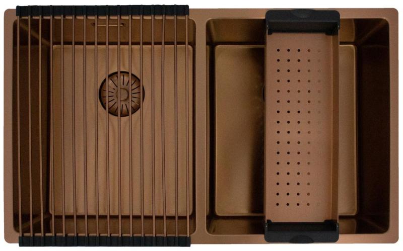 Pure.Sink Prestige Podwójny miedziany zlew 70x40cm promień 10mm, montaż podblatowy, równoległy i nakładany PPG343440-62