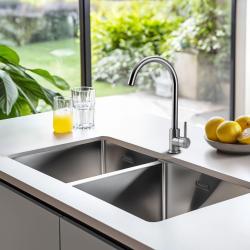 Pure.Sink Prestige Podwójny zlew ze stali nierdzewnej 82x40 cm, promień 10 mm, do montażu pod, płaskiego i górnego PPG404040-02