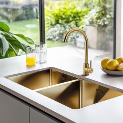 Pure.Sink Prestige Podwójny Złoty zlew 82x40 cm promień 10mm, montaż podblatowy, równoległy i nawierzchniowy PPG404040-60
