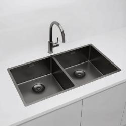 Pure.Sink Prestige Podwójny zlew z metalu Gun o wymiarach 82x40 cm, promień 10 mm, montaż podblatowy, płaski i nadblatowy PPG404040-61