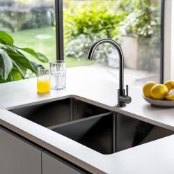 Pure.Sink Prestige Podwójny zlew z metalu Gun o wymiarach 82x40 cm, promień 10 mm, montaż podblatowy, płaski i nadblatowy PPG404040-61