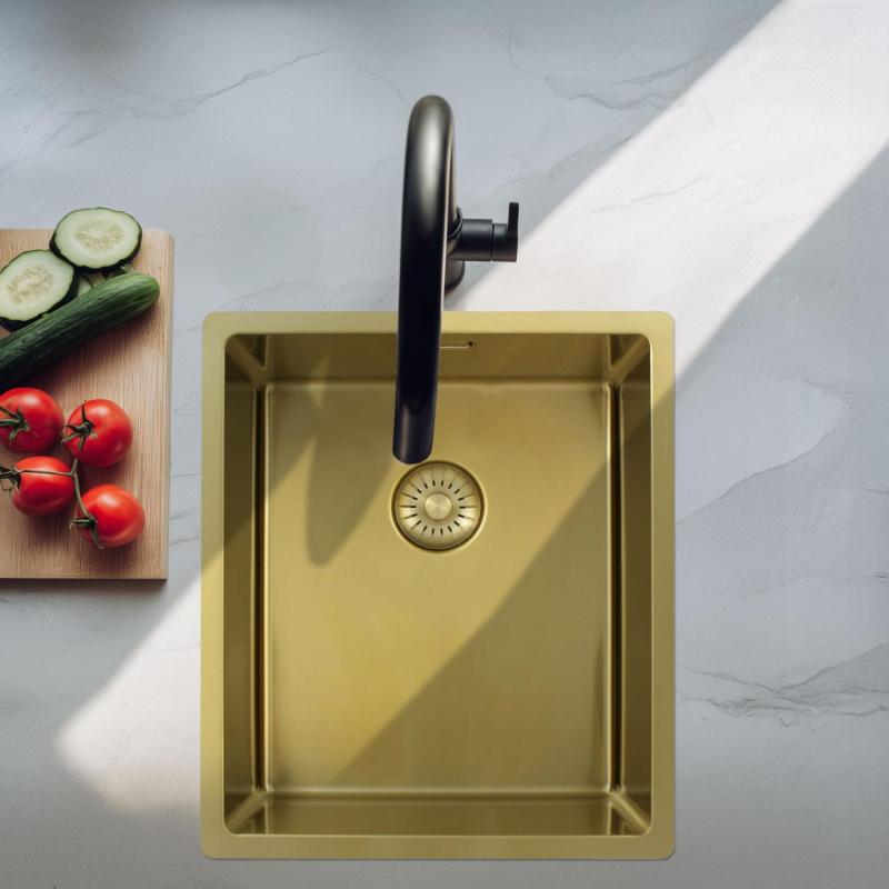 Pure.Sink Exclusivo Złoty zlew 34x40 cm 10mm promień montaż podtynkowy, montaż równoległy i montaż nawierzchniowy PEX3440-60