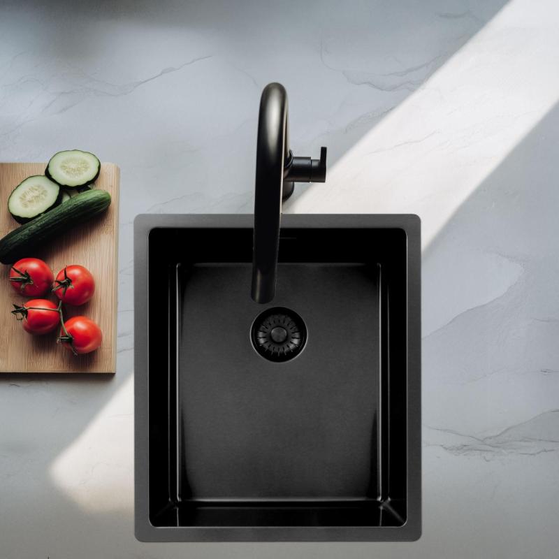 Pure.Sink Exclusivo Gun metal zlew 34x40 cm, promień 10mm, montaż podblatowy, równoległy i nadblatowy PEX3440-61