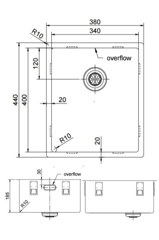Pure.Sink Exclusivo Gun metal zlew 34x40 cm, promień 10mm, montaż podblatowy, równoległy i nadblatowy PEX3440-61