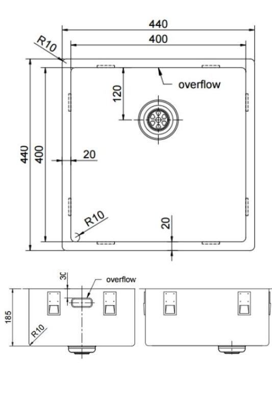 Pure.Sink Exclusivo Gun metal zlew 40x40 cm promień 10mm montaż podblatowy, montaż równy i montaż na wierzchu PEX4040-61