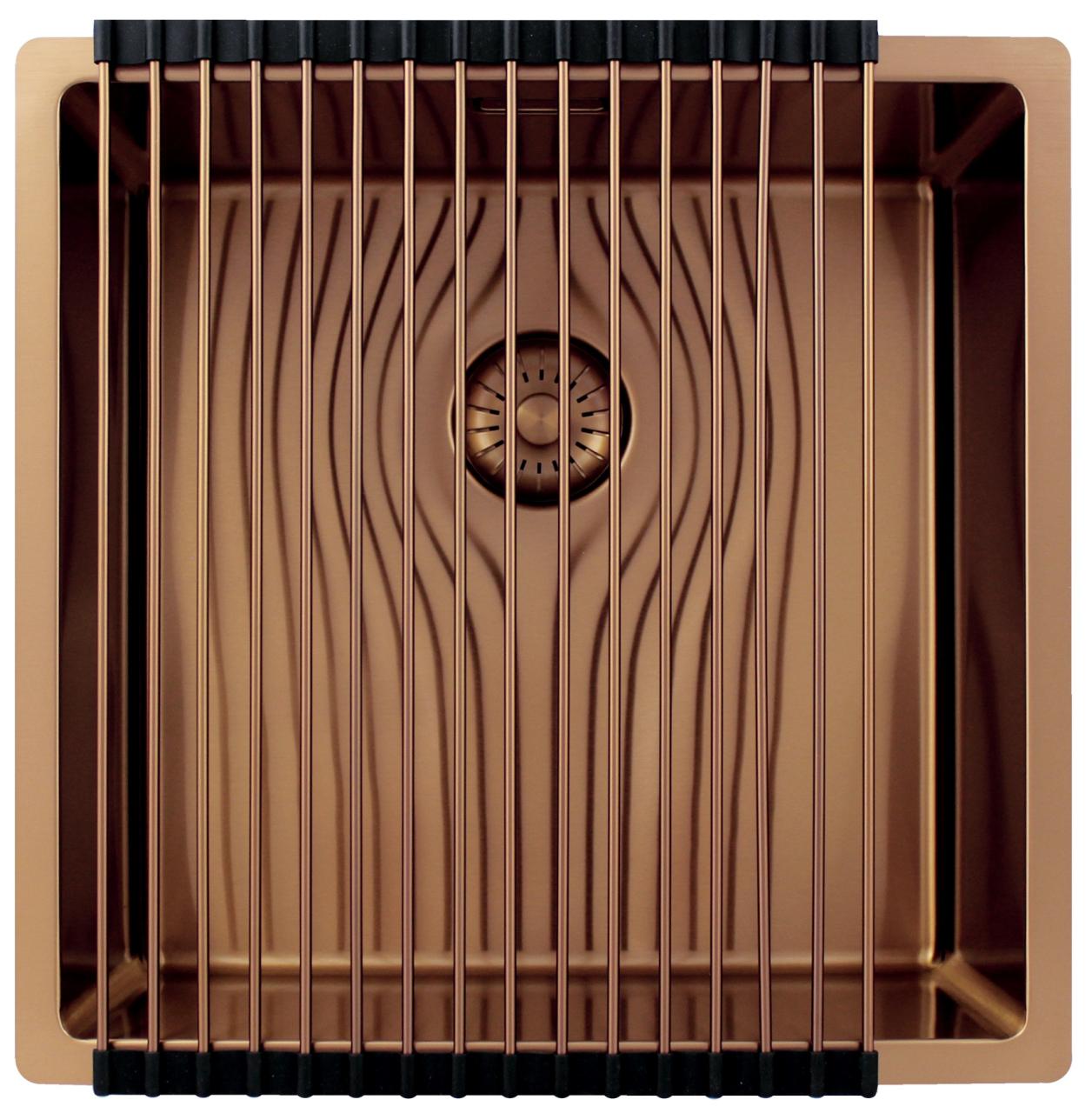 Pure.Sink Exclusivo Miedziany zlew 40x40 cm promień 10mm, montaż podblatowy, równoległy i nadblatowy PEX4040-62