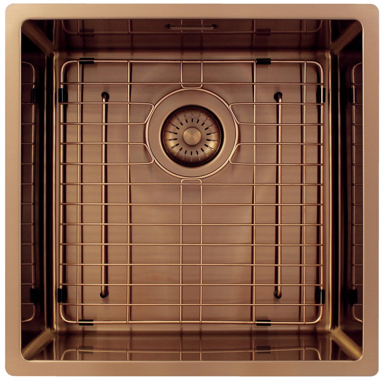 Pure.Sink Exclusivo Miedziany zlew 40x40 cm promień 10mm, montaż podblatowy, równoległy i nadblatowy PEX4040-62