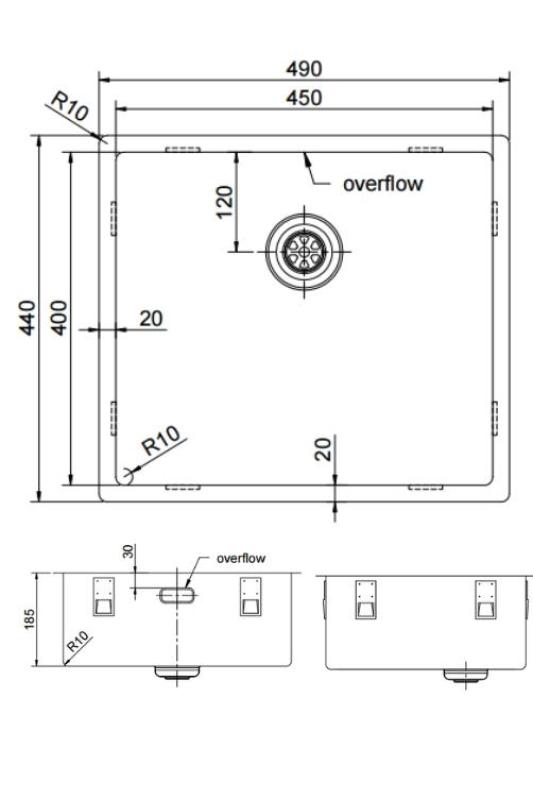 Pure.Sink Exclusivo RVS zlew 45x40 cm promień 10mm do montażu podszafkowego, na poziomie i na wierzchu PEX4540-02