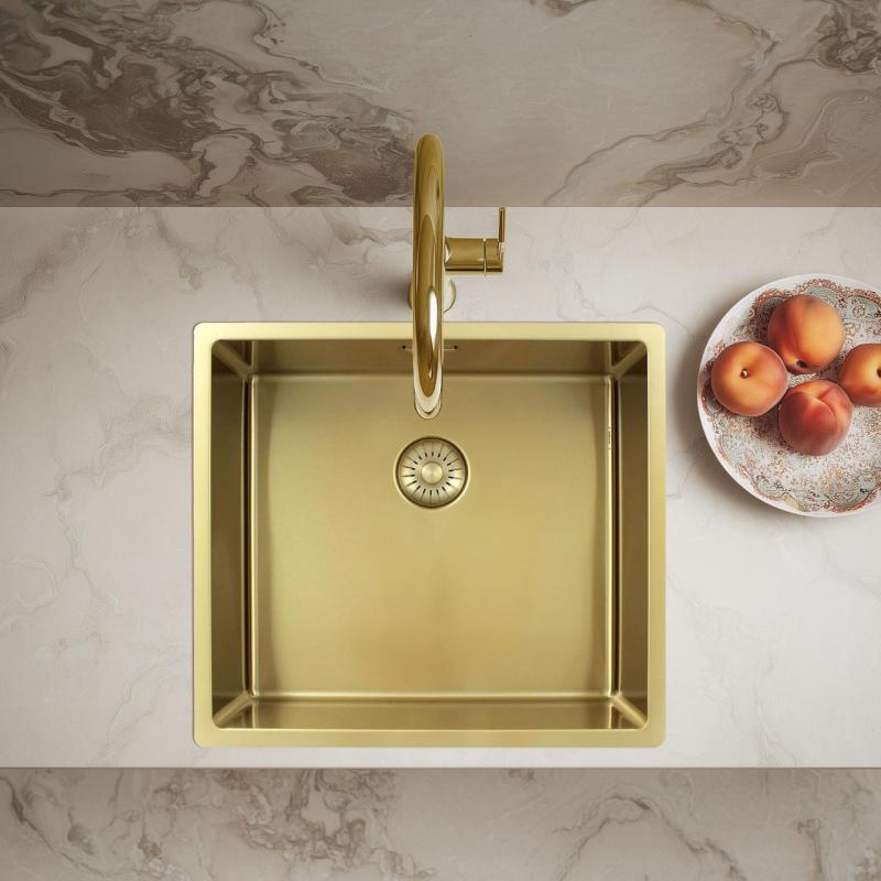 Pure.Sink Exclusivo Złoty zlew 45x40 cm, promień 10 mm, montaż podszafkowy, płaski i nadbudowa PEX4540-60