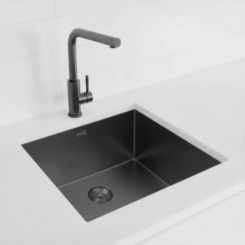 Pure.Sink Exclusivo Gun metal zlew 45x40 cm promień 10mm montaż podblatowy, montaż równy i montaż na wierzchu PEX4540-61