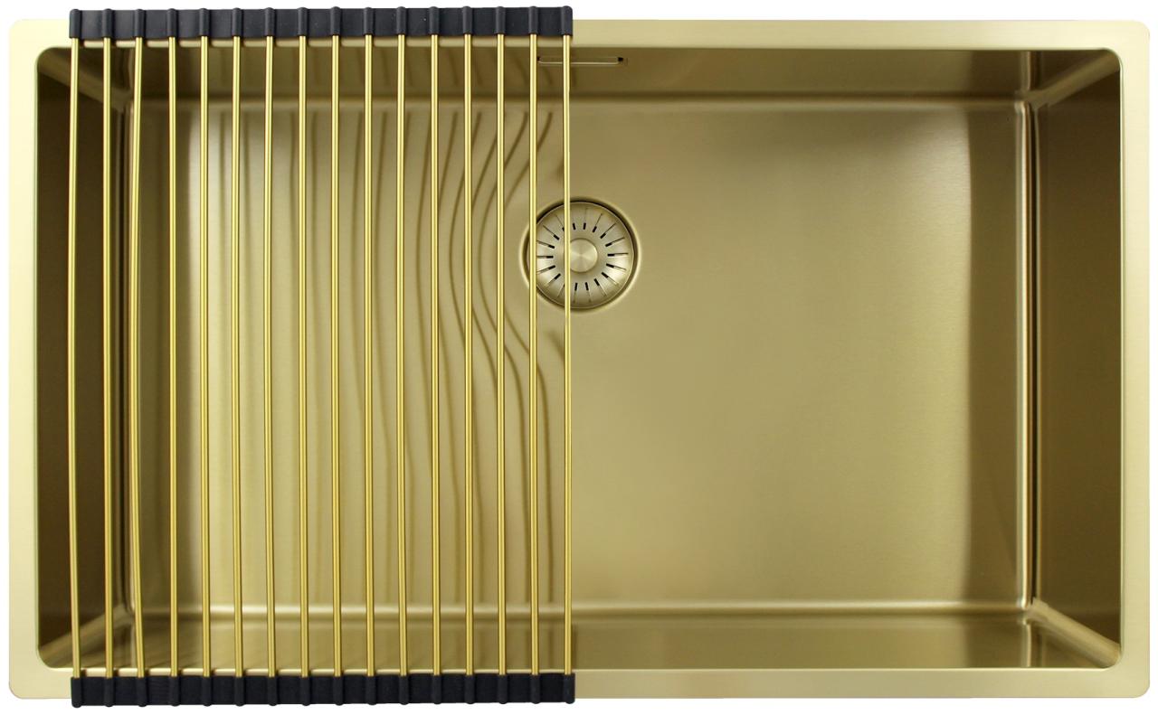Pure.Sink Exclusivo duży złoty zlew 70x40 cm promień 10mm podbudowa, równoległa instalacja i nadbudowa PEX7040-60