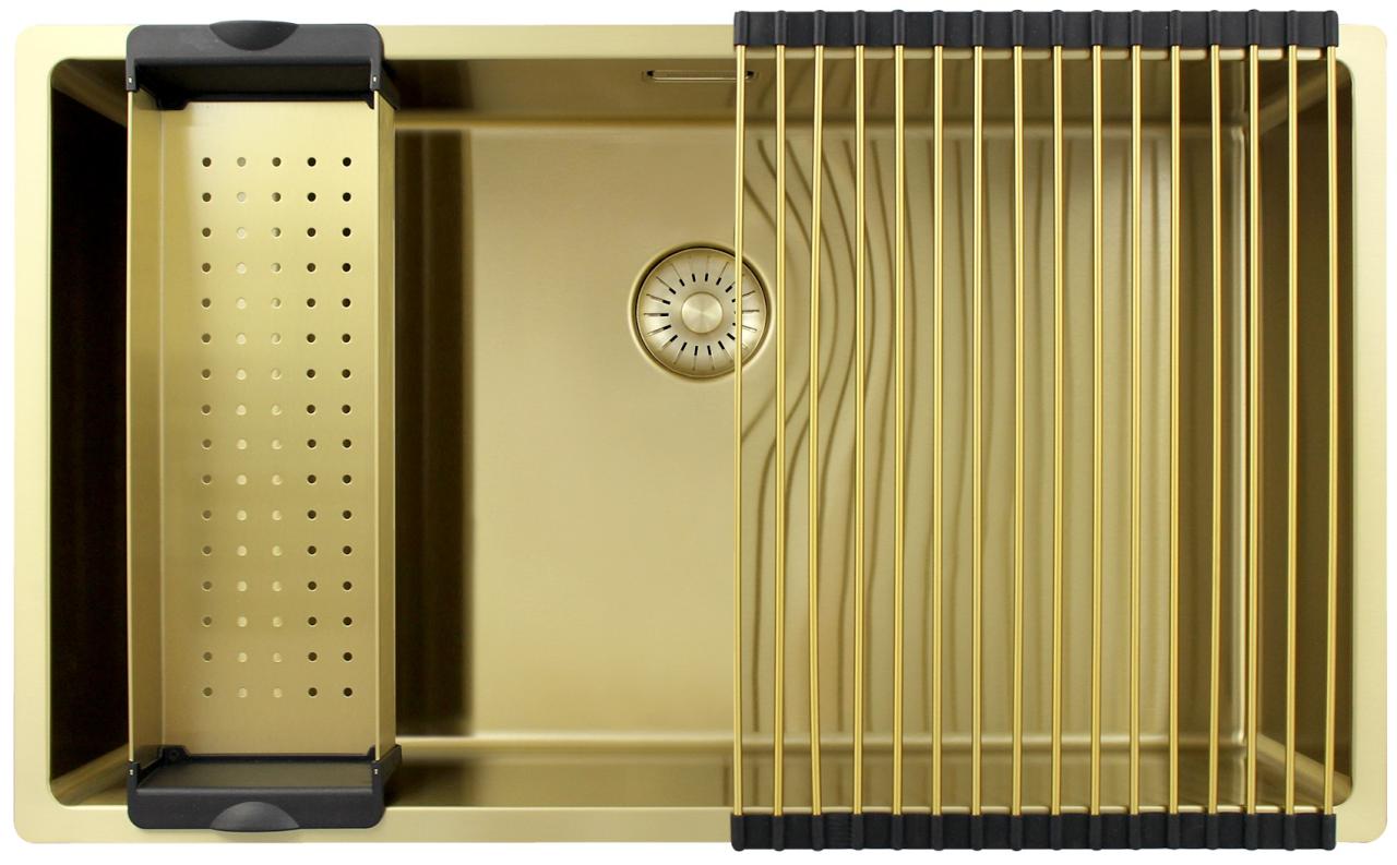 Pure.Sink Exclusivo duży złoty zlew 70x40 cm promień 10mm podbudowa, równoległa instalacja i nadbudowa PEX7040-60