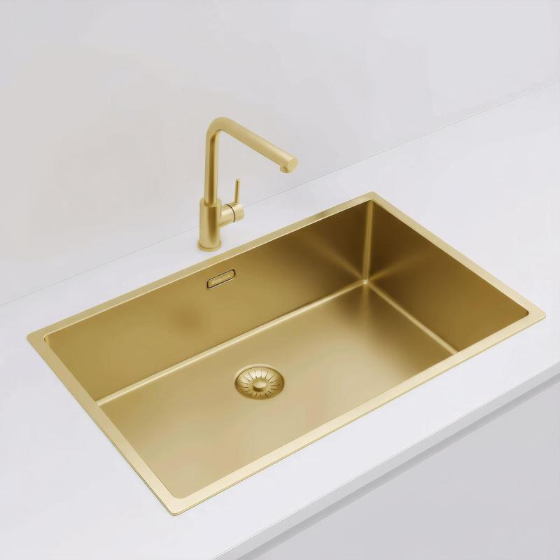 Pure.Sink Exclusivo duży złoty zlew 70x40 cm promień 10mm podbudowa, równoległa instalacja i nadbudowa PEX7040-60