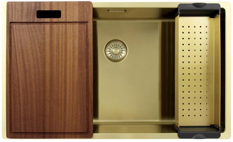 Pure.Sink Exclusivo duży złoty zlew 70x40 cm promień 10mm podbudowa, równoległa instalacja i nadbudowa PEX7040-60