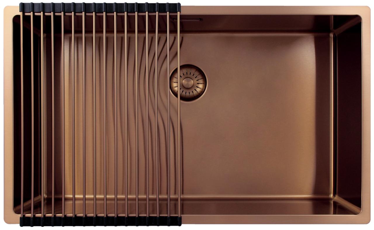 Pure.Sink Exclusivo duży miedziany zlew 70x40 cm, promień 10mm, montaż podblatowy, równoległy i górny PEX7040-62
