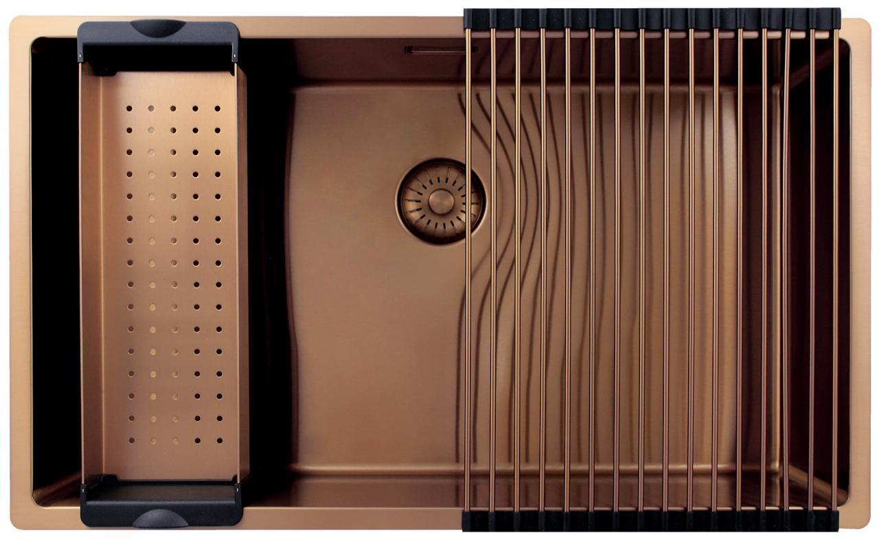 Pure.Sink Exclusivo duży miedziany zlew 70x40 cm, promień 10mm, montaż podblatowy, równoległy i górny PEX7040-62