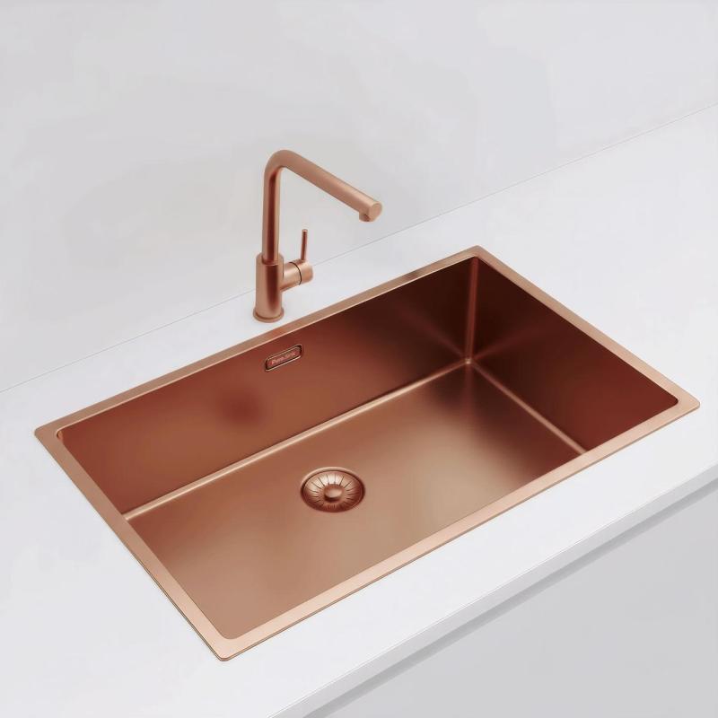Pure.Sink Exclusivo duży miedziany zlew 70x40 cm, promień 10mm, montaż podblatowy, równoległy i górny PEX7040-62