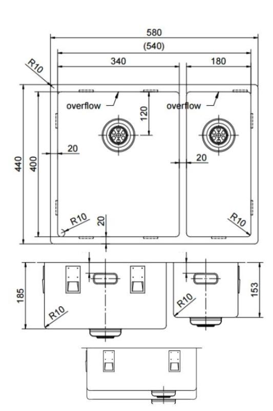 Pure.Sink Exclusivo Złoty 1,5 półtora zlewozmywak 34+18 cm promień 10mm PEX341840-60
