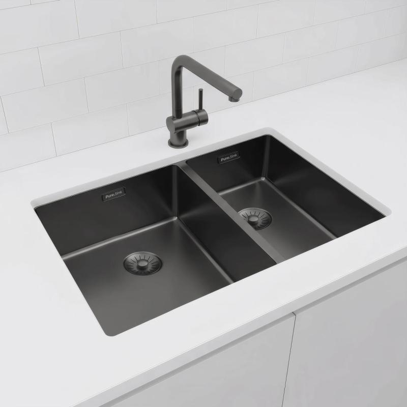 Pure.Sink Exclusivo Gun Metal 1,5 półtorakomorowy zlewozmywak 34+18 cm promień 10mm PEX341840-61