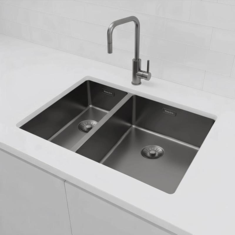 Pure.Sink Exclusivo Gun Metal 1,5 półtora zlewozmywaka 18+34 cm 10mm promień PEX183440-61