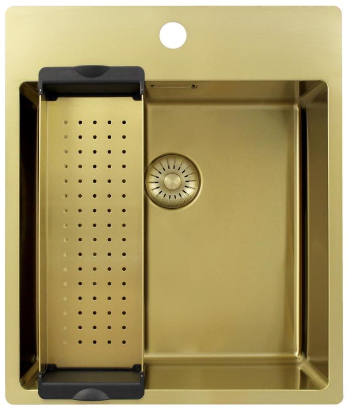 Pure.Sink Exclusivo Złoty zlew 44x52 cm Tapwing z otworem na baterię o promieniu 10mm PEX4040T-60