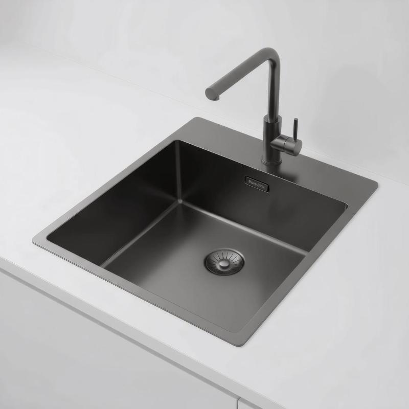 Pure.Sink Exclusivo Gun Metal zlew 44x52 cm Tapwing z otworem na baterię o promieniu 10mm PEX4040T-61