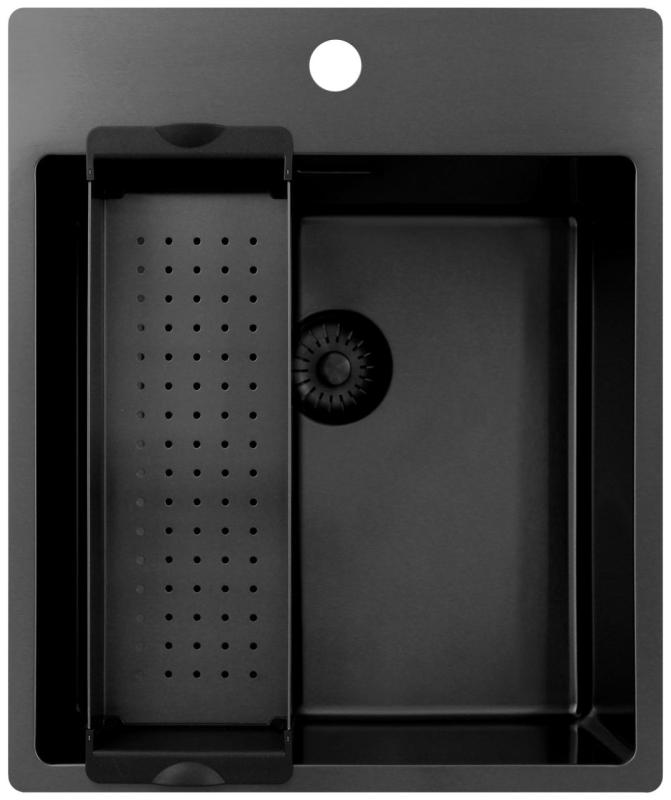 Pure.Sink Exclusivo Gun Metal zlew 44x52 cm Tapwing z otworem na baterię o promieniu 10mm PEX4040T-61