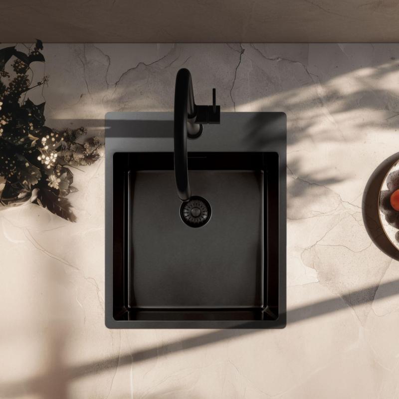 Pure.Sink Exclusivo Gun Metal zlew 44x52 cm Tapwing z otworem na baterię o promieniu 10mm PEX4040T-61