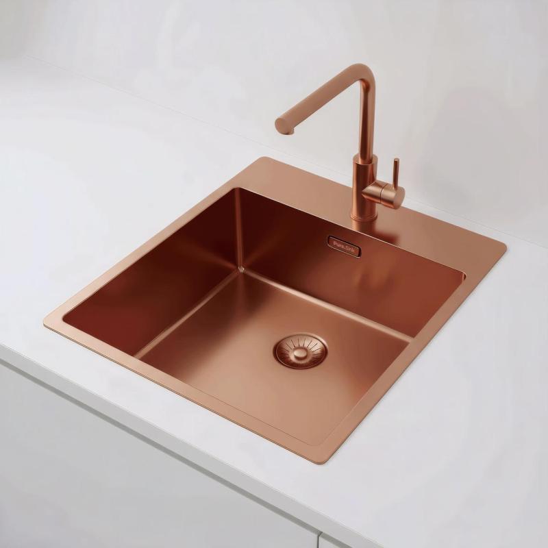 Pure.Sink Exclusivo Miedziany zlew 44x52 cm Tapwing z otworem na baterię o promieniu 10mm PEX4040T-62