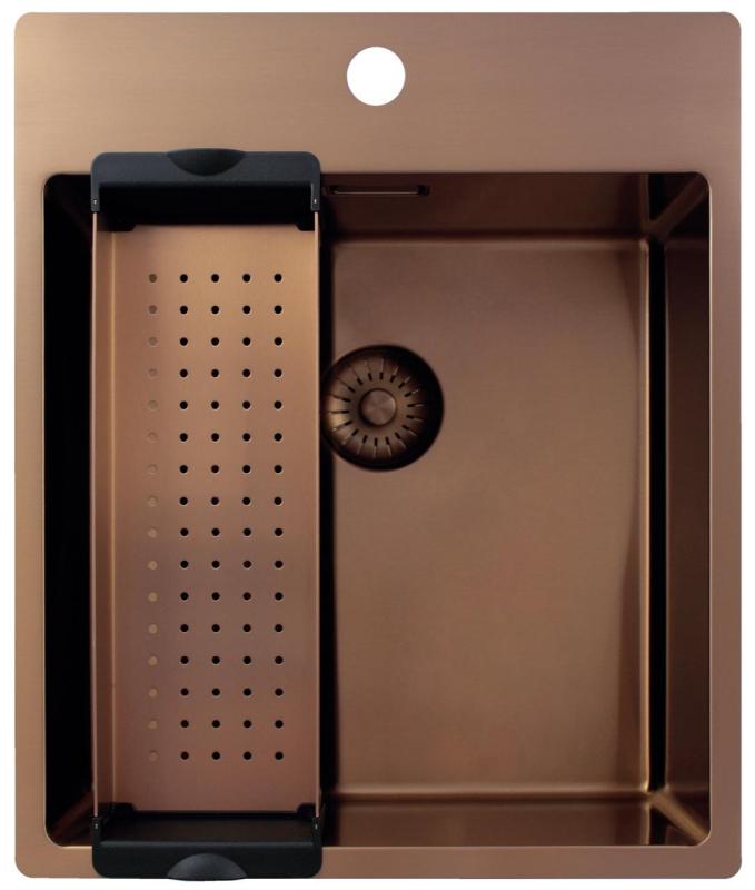 Pure.Sink Exclusivo Miedziany zlew 44x52 cm Tapwing z otworem na baterię o promieniu 10mm PEX4040T-62