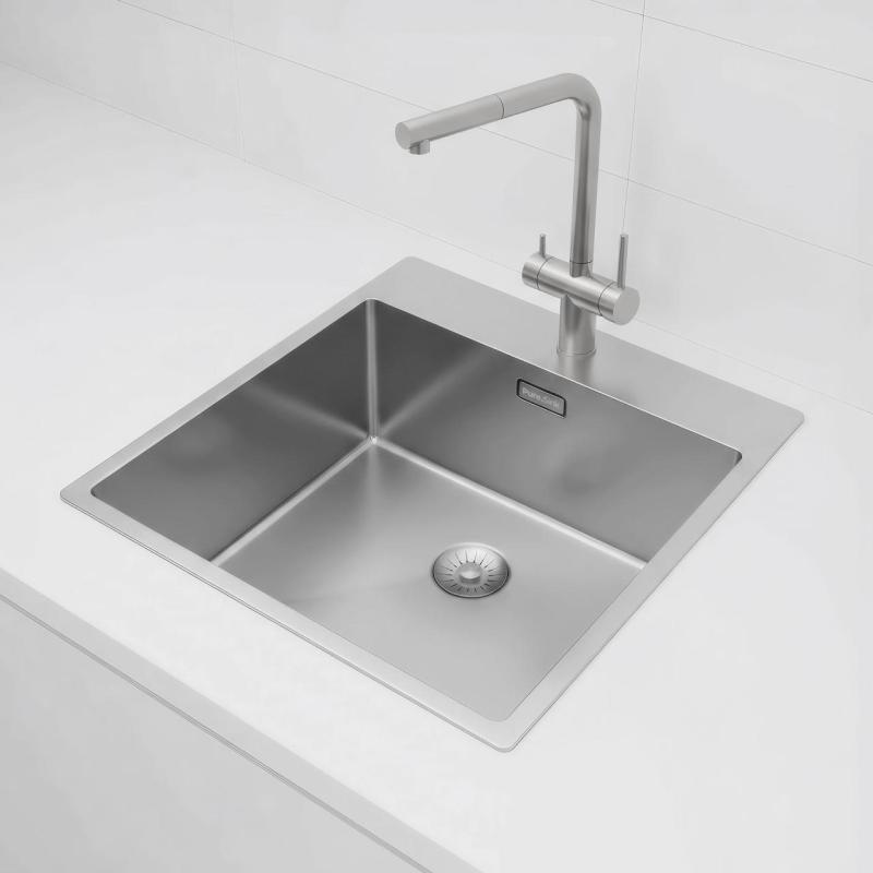 Pure.Sink Exclusivo RVS zlew 49x52 cm Tapwing z otworem na kran 10mm promień PEX4540T-02