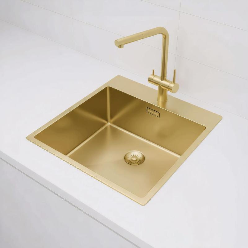 Pure.Sink Exclusivo Złoty zlew 49x52 cm Tapwing z otworem na baterię o promieniu 10mm PEX4540T-60