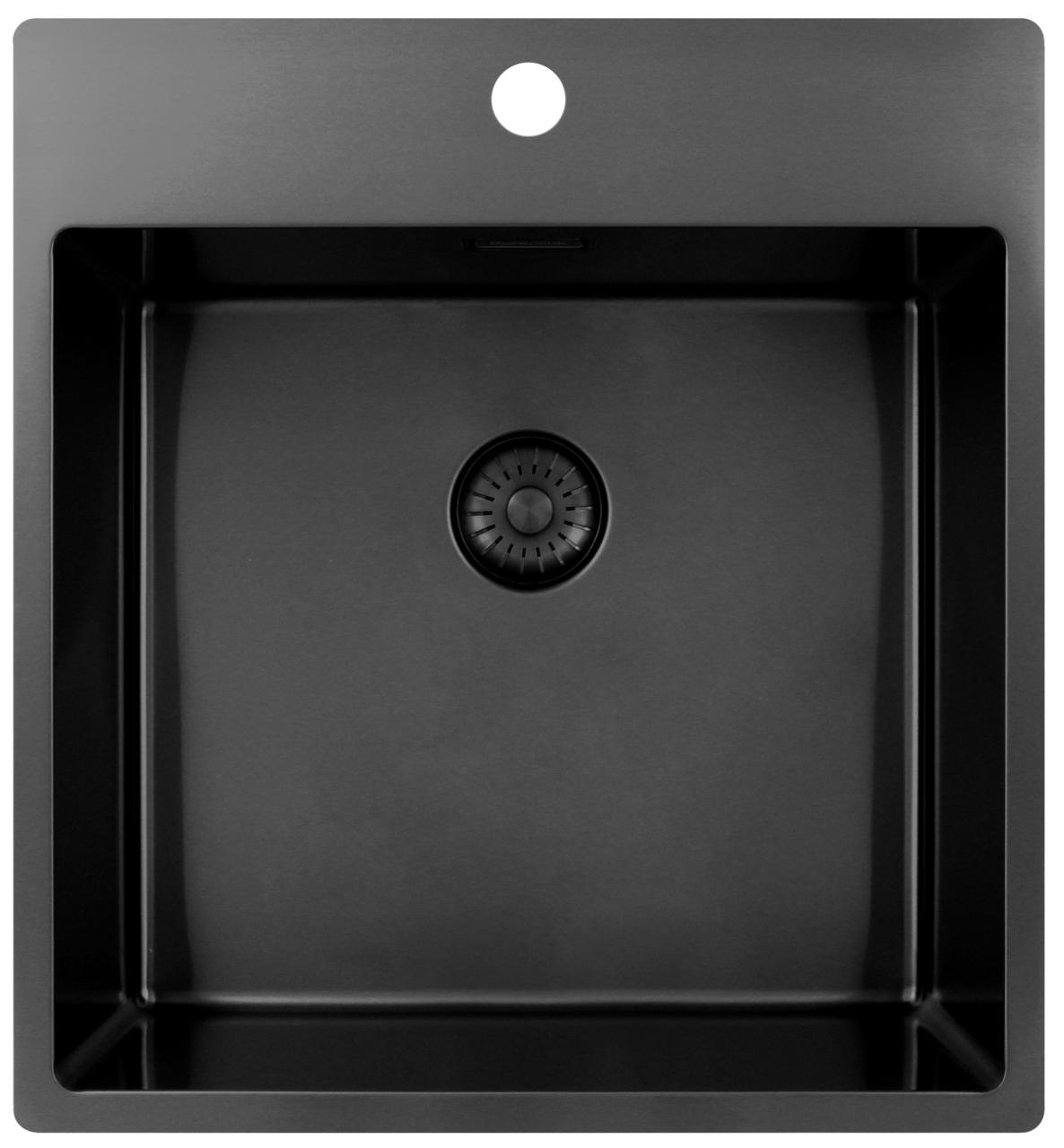 Pure.Sink Exclusivo Gun Metal zlew 49x52 cm Tapwing z otworem na baterię o promieniu 10mm PEX4540T-61