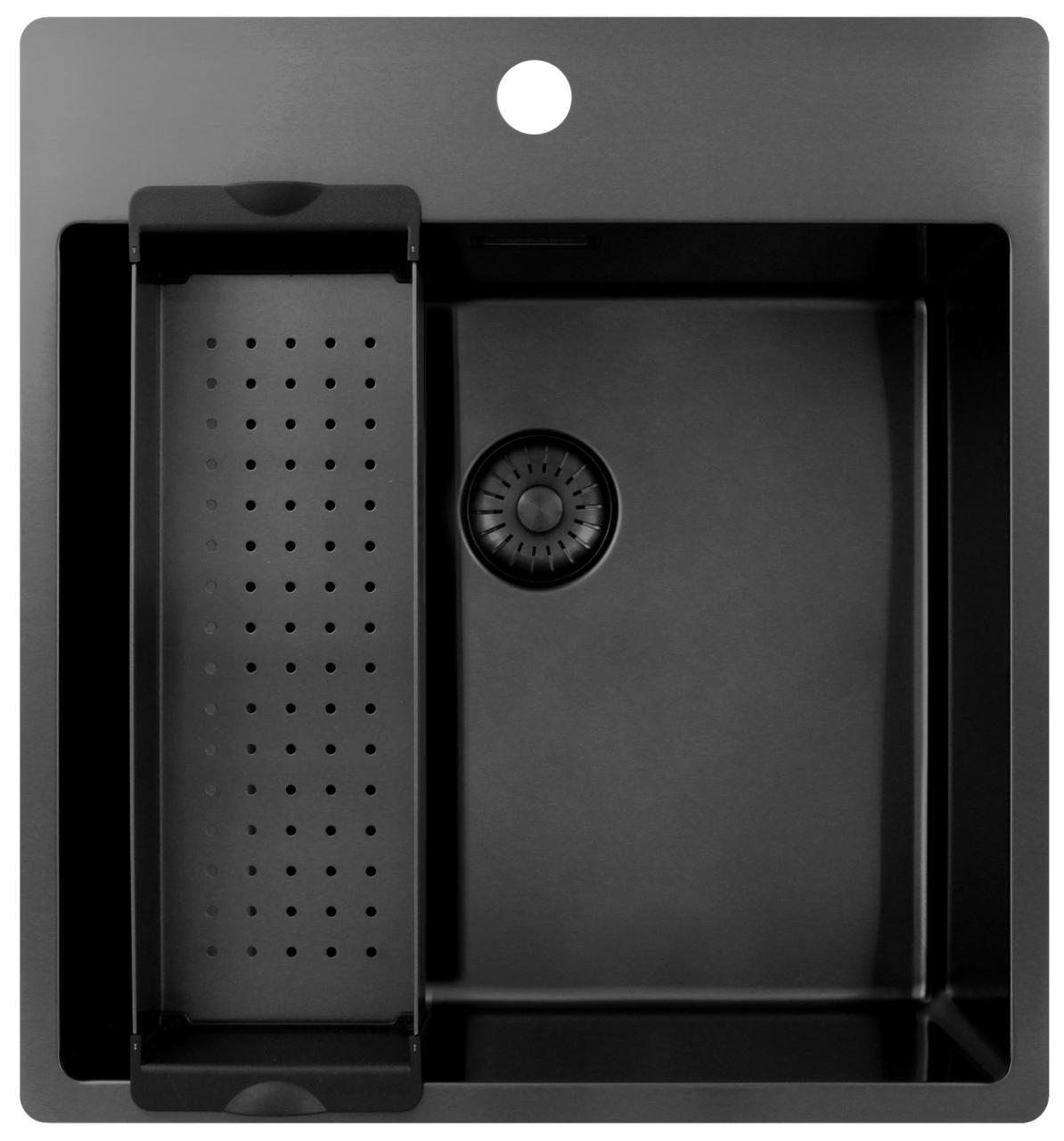 Pure.Sink Exclusivo Gun Metal zlew 49x52 cm Tapwing z otworem na baterię o promieniu 10mm PEX4540T-61