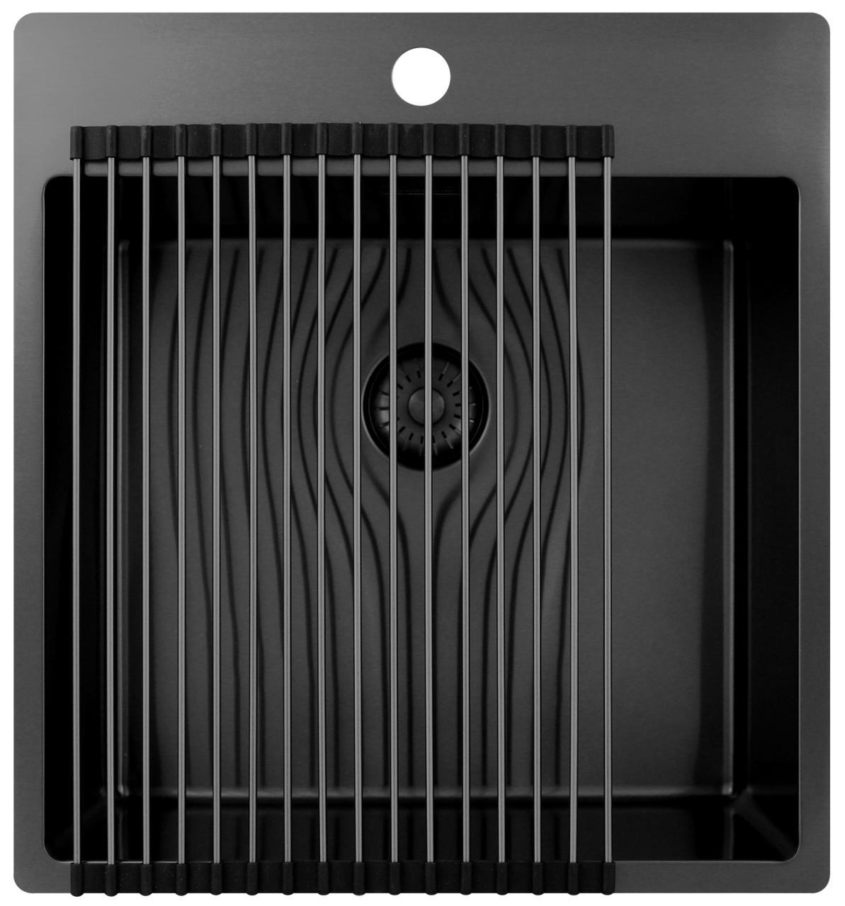 Pure.Sink Exclusivo Gun Metal zlew 49x52 cm Tapwing z otworem na baterię o promieniu 10mm PEX4540T-61