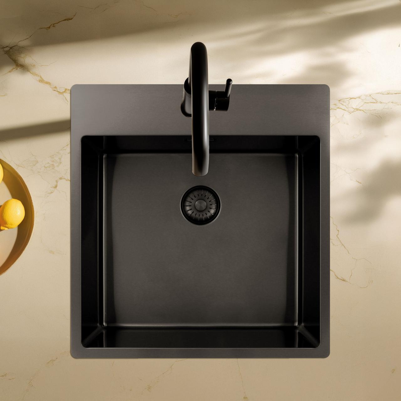 Pure.Sink Exclusivo Gun Metal zlew 49x52 cm Tapwing z otworem na baterię o promieniu 10mm PEX4540T-61
