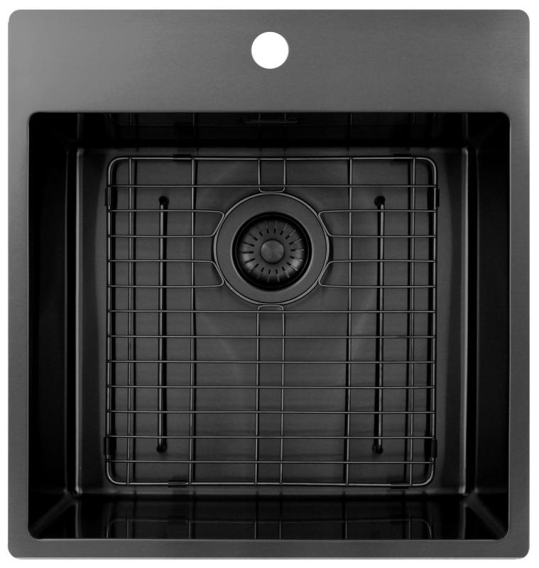 Pure.Sink Exclusivo Gun Metal zlew 49x52 cm Tapwing z otworem na baterię o promieniu 10mm PEX4540T-61