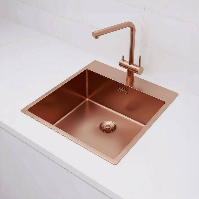 Pure.Sink Exclusivo Miedziany zlewozmywak 49x52 cm Tapwing z otworem na baterię o promieniu 10mm PEX4540T-62
