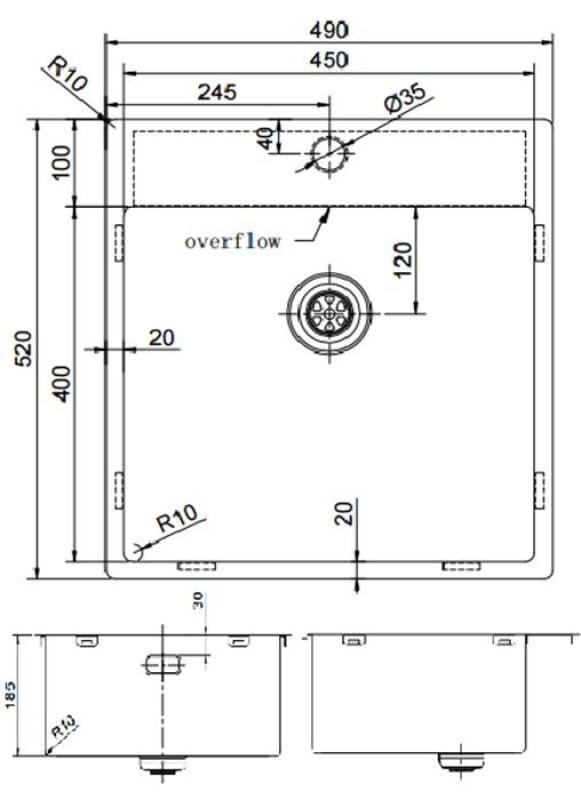 Pure.Sink Exclusivo Miedziany zlewozmywak 49x52 cm Tapwing z otworem na baterię o promieniu 10mm PEX4540T-62