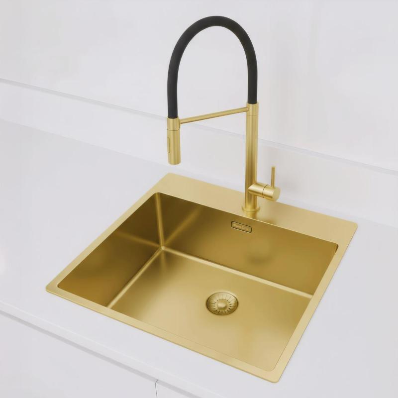 Pure.Sink Exclusivo Złoty zlew 54x52 cm Tapwing z otworem na baterię o promieniu 10mm PEX5040T-60