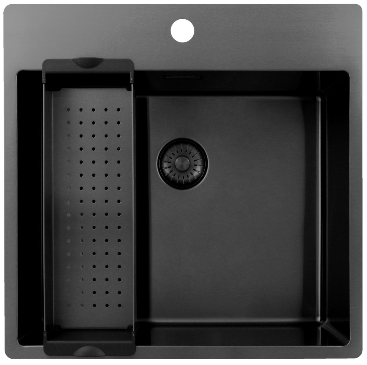 Pure.Sink Exclusivo Gun Metal zlew 54x52 cm Tapwing z otworem na baterię o promieniu 10mm PEX5040T-61
