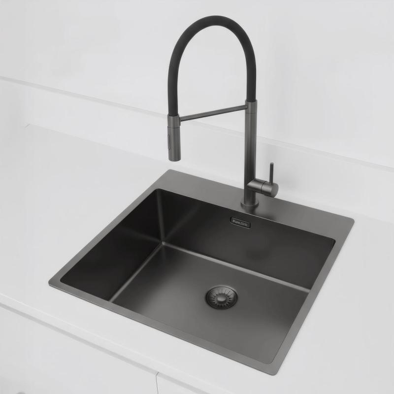 Pure.Sink Exclusivo Gun Metal zlew 54x52 cm Tapwing z otworem na baterię o promieniu 10mm PEX5040T-61