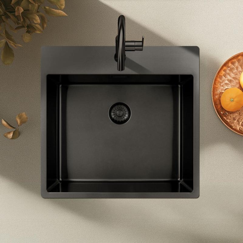 Pure.Sink Exclusivo Gun Metal zlew 54x52 cm Tapwing z otworem na baterię o promieniu 10mm PEX5040T-61