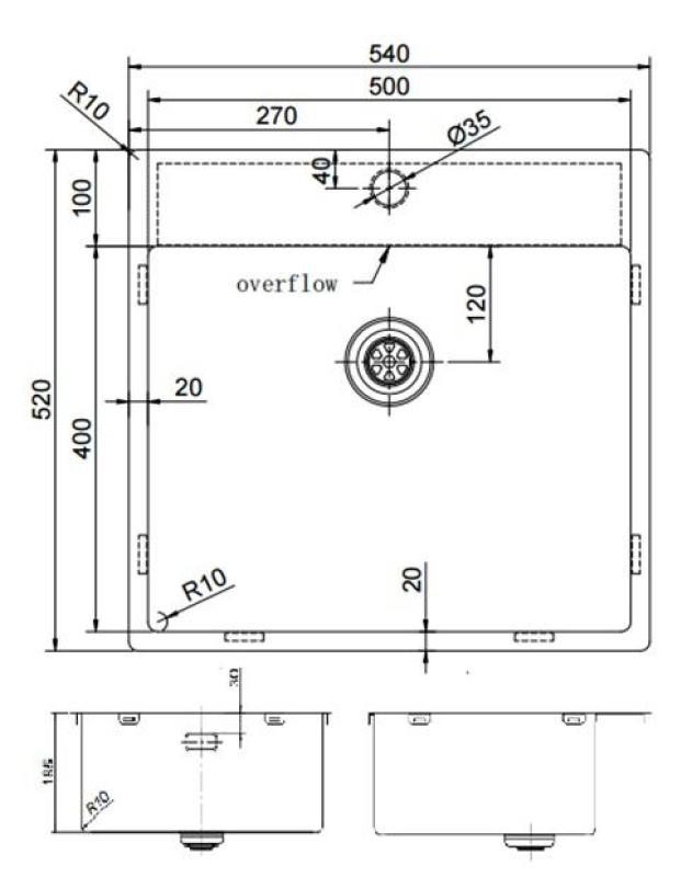Pure.Sink Exclusivo Gun Metal zlew 54x52 cm Tapwing z otworem na baterię o promieniu 10mm PEX5040T-61