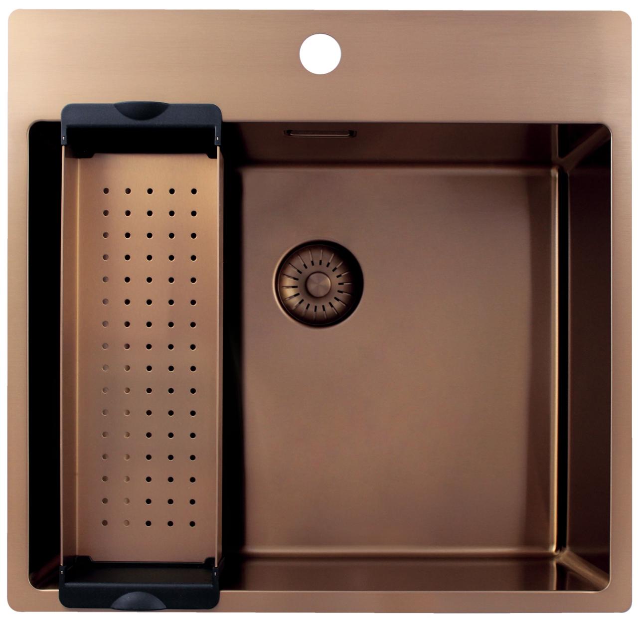 Pure.Sink Exclusivo Miedziany zlew 54x52 cm Tapwing z otworem na baterię, promień 10mm PEX5040T-62