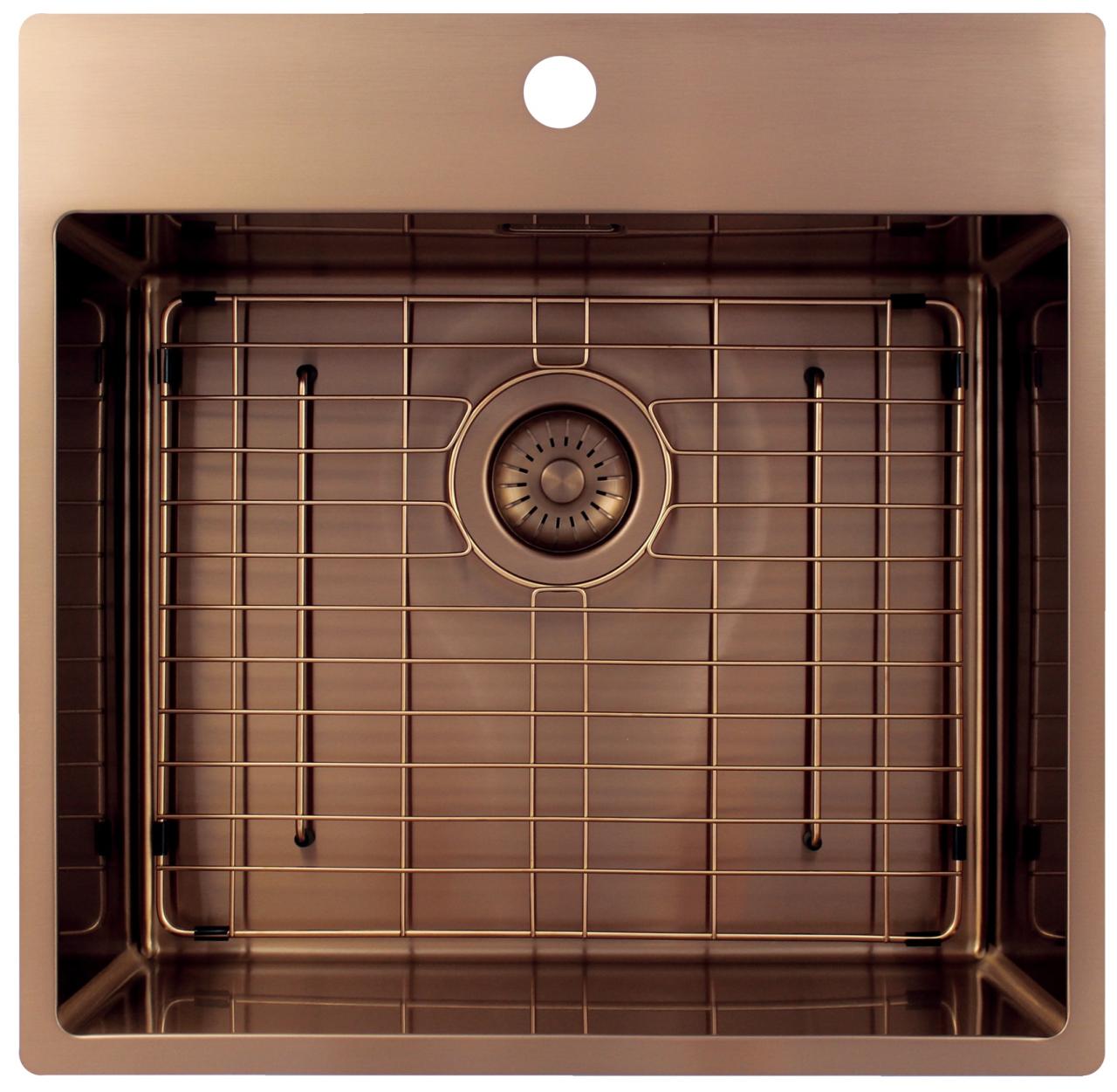 Pure.Sink Exclusivo Miedziany zlew 54x52 cm Tapwing z otworem na baterię, promień 10mm PEX5040T-62