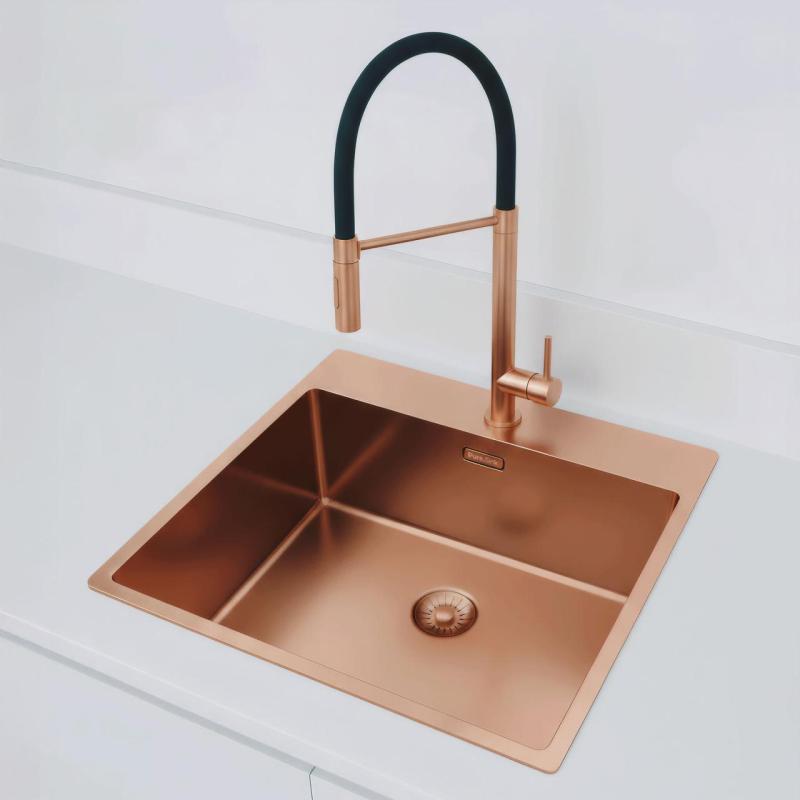 Pure.Sink Exclusivo Miedziany zlew 54x52 cm Tapwing z otworem na baterię, promień 10mm PEX5040T-62